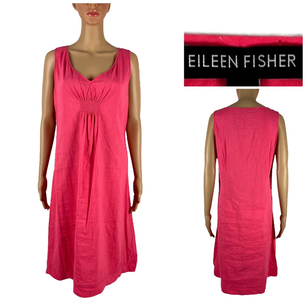Eileen Fisher Womens Medium Dress Linen Blend Viscose Stretch Sleeveless Pink